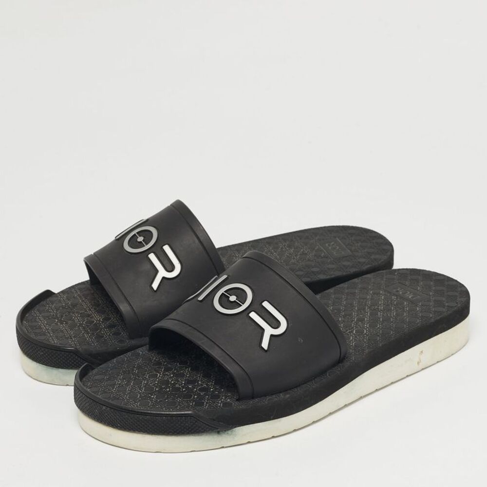 Dior Alpha Size 40 Black Rubber Flat Slide Sandals - Picture 2 of 7